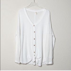 Soft Waffle Knit Tie Bottom Long Sleeve